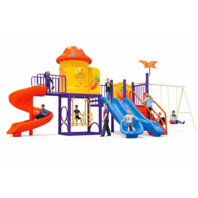 Structure aire de jeux professionnelle multi-activités avec toboggan double pour parcs et écoles.