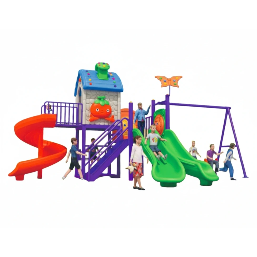 Structure aire de jeux d'extérieur avec toboggans sécurisés pour écoles et parcs publics.